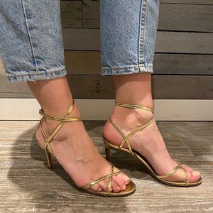 Aquazzura Lace-Up Leila Sandal in Gold